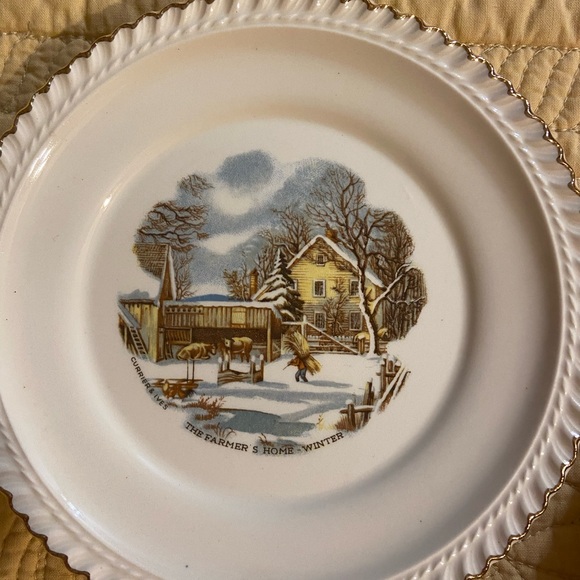 Currier & Ives Harkerware 10 1/2" Diam Serving Plate(1) , 6” Desert Plate (6) - Picture 6 of 10